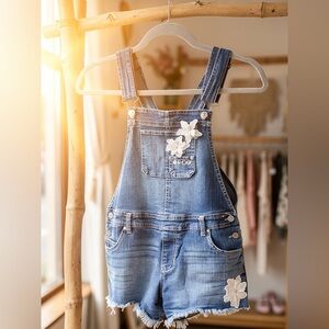Jordache Kids Blue Denim Overalls with White Floral Accents